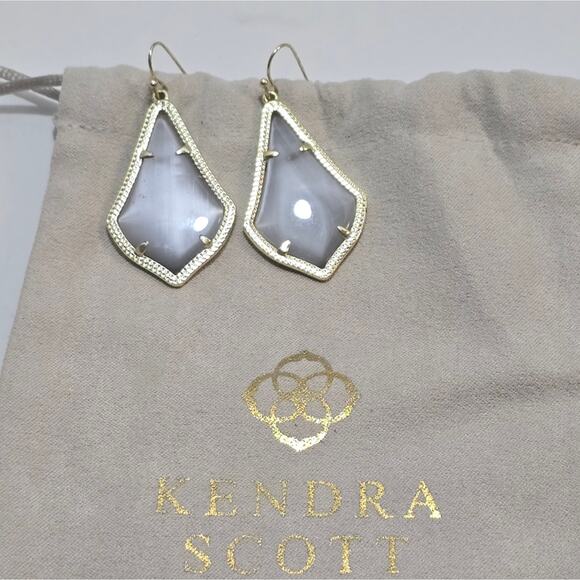 KENDRA SCOTT Alex Earrings In Slate Grey Cat's Eye and Gold - Picture 4 of 4